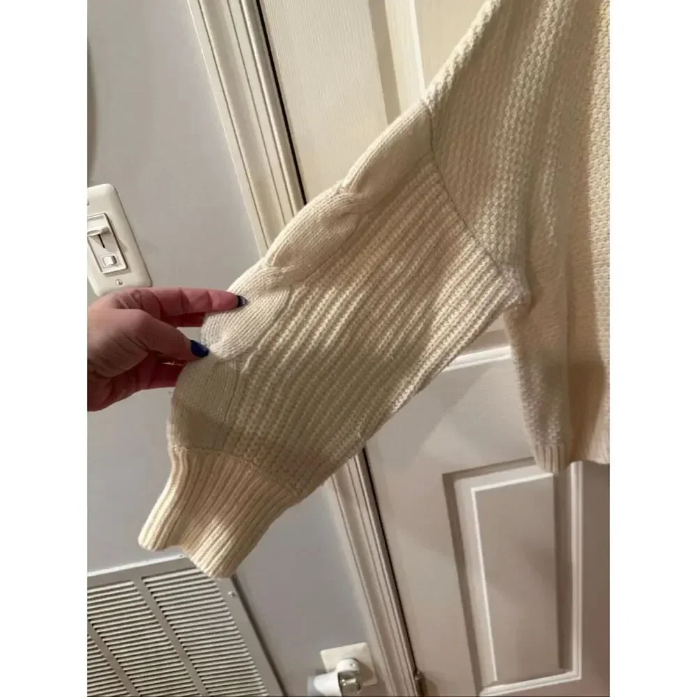 J. Crew Cream Heavy Weight Cable Knit Wool Crewneck Sweater sz XXL EUC